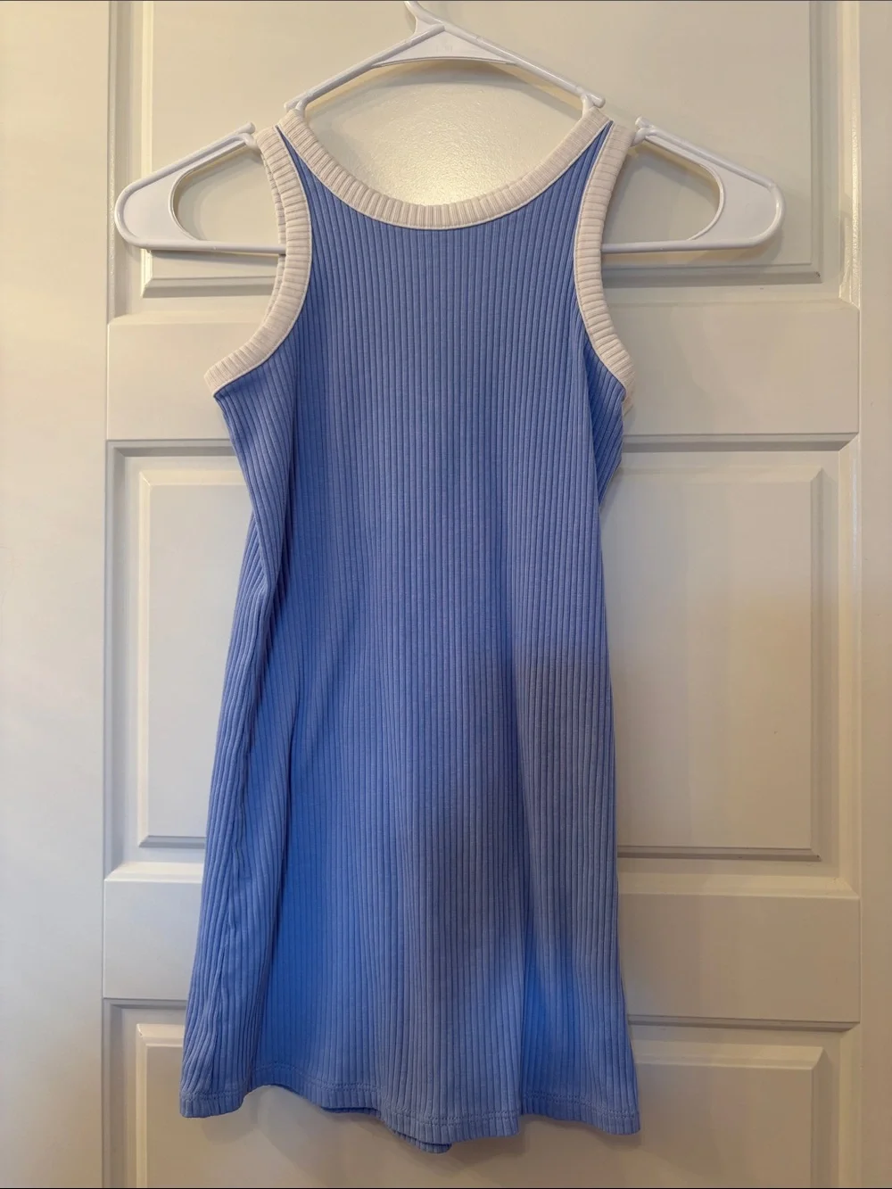 Old Navy Light Blue Ribbed Tank Dress with White Trim